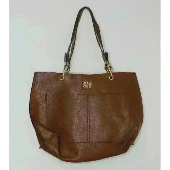 Steve Madden Womens Bwilde Faux Leather Embellished Modern Brown Flat Tote Purse - Picture 1 of 11